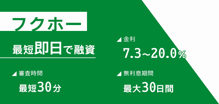 フクホーの金利や審査時間をまとめた画像